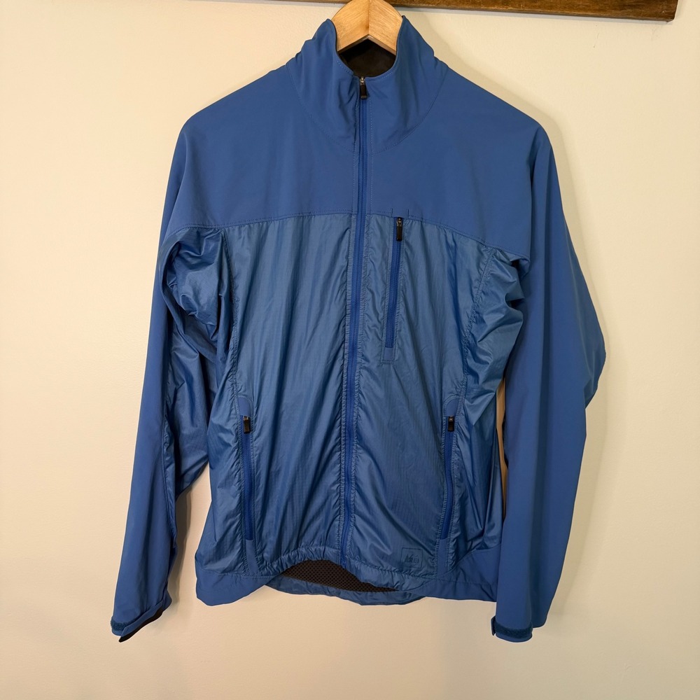 REI Co-op Mens Blue Hybrid Softshell Windbreaker Jacket Full Zip Size S 826267